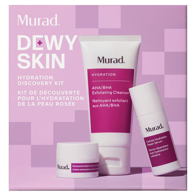 Includes bestselling AHA/BHA Exfoliating Cleanser in a travel try-me size. Clinically proven, 4-piece discovery kit powered by hydration for dewy skin stronger barrier.