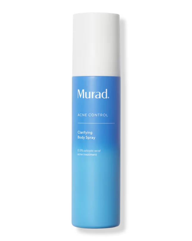 Murad's Clarifying Body Spray with Salicylic Acid is a daily, 360° continuous body spray that clears and prevents body breakouts on the shoulders, back and beyond.