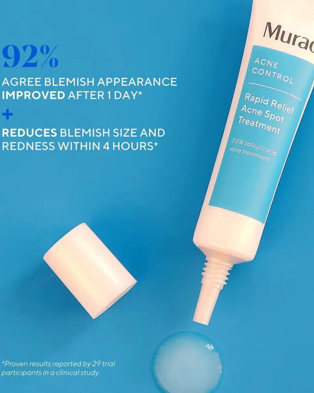 Kit includes travel-size Clarifying Cleanser, Murad's non-stripping, non-drying, foaming gel cleanser that's clinically proven to dissolve excess oil, full-size Rapid Relief Acne Spot Treatment to reduce blemish size and redness in 4 hours, and travel-size Biome-Balancing Clear & Prevent Acne Treatment Serum, an all-over daily treatment serum that clears breakouts and balances the skin’s microbiome to naturally resist future breakouts for clearer, healthier-looking skin