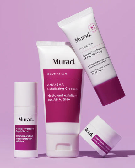 Includes bestselling AHA/BHA Exfoliating Cleanser in a travel try-me size. Clinically proven, 4-piece discovery kit powered by hydration for dewy skin stronger barrier.