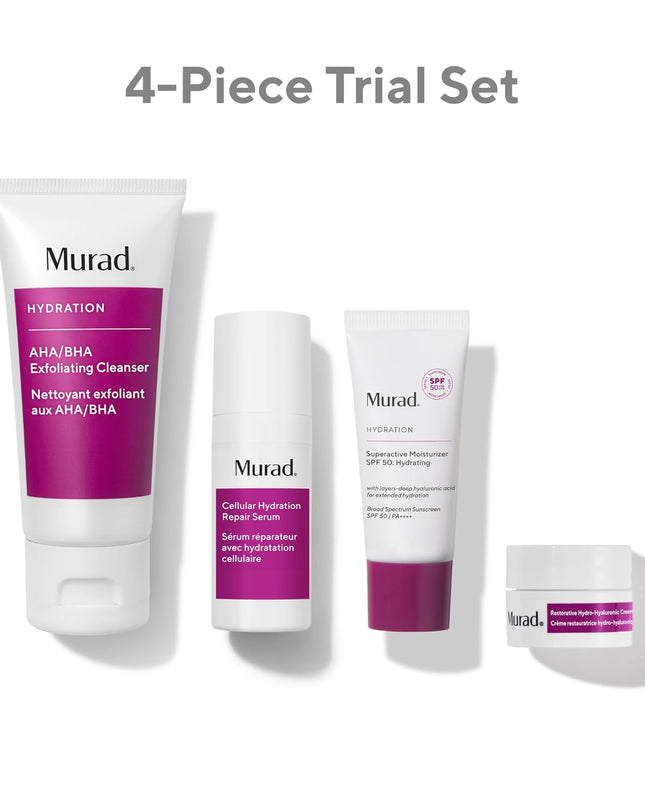 Includes bestselling AHA/BHA Exfoliating Cleanser in a travel try-me size. Clinically proven, 4-piece discovery kit powered by hydration for dewy skin stronger barrier.