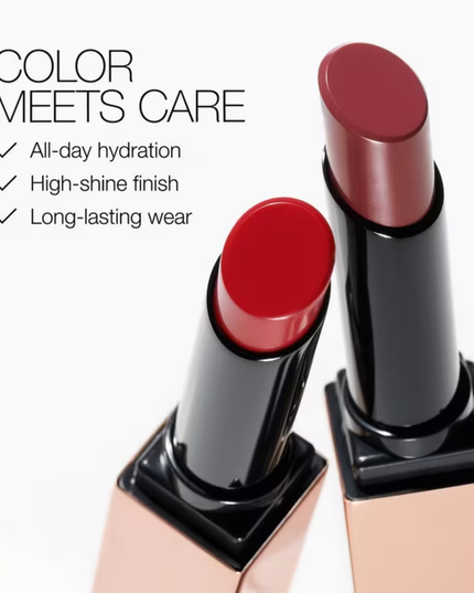 NARS Afterglow Sensual Shine Lipstick is a color-meets-care hybrid lipstick with dimensional shine and 8-hour hydration.