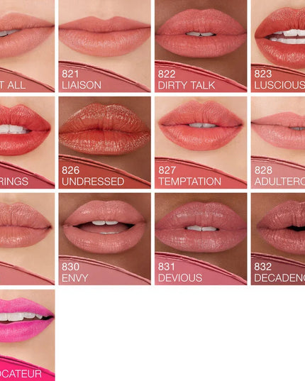 One look. One gesture. One swipe. Explicit Lipstick delivers long-lasting comfort in a high-end dimensional satin finish with vibrant, pure-color payoff and creamy, smudge-resistant wear. A new precision-tip bullet defines and contours for sculpted sophistication in 36 fearless shades, while our Luxe Comfort Complex hugs lips for lightweight, medium-to-full coverage infused with smoothing Rosehip Seed Oil and Hyaluronic Acid to lock in moisture.