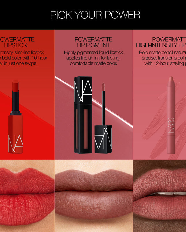 Potency meets precision with Powermatte High-Intensity Lip Pencil, a fully loaded matte lip formula charged with up to 12-hour staying power. Transformative cream-to-matte texture applies effortlessly and seals in a bold, matte finish. Choose from 10 power shades and let lips dry down fully for transfer-proof results. Power Pigment Complex—a dynamic blend of pure pigments and color-locking ingredients—saturates lips with dense color that glides effortlessly and wears comfortably. Power. Pigment. Precision. 