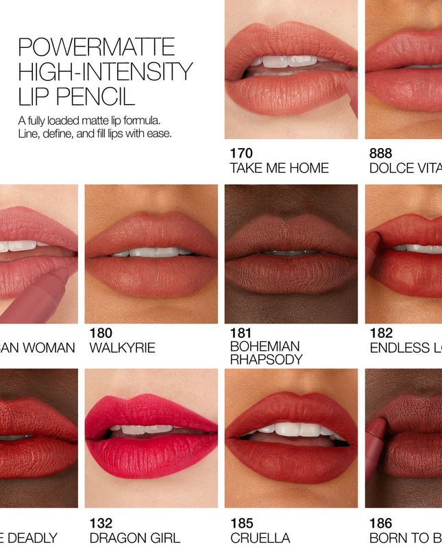 Potency meets precision with Powermatte High-Intensity Lip Pencil, a fully loaded matte lip formula charged with up to 12-hour staying power. Transformative cream-to-matte texture applies effortlessly and seals in a bold, matte finish. Choose from 10 power shades and let lips dry down fully for transfer-proof results. Power Pigment Complex—a dynamic blend of pure pigments and color-locking ingredients—saturates lips with dense color that glides effortlessly and wears comfortably. Power. Pigment. Precision. 