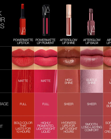 Play with a high-intensity matte sensation. In just one swipe it glides on bold color that lasts for 10 hours and sets to a smooth, matte finish. Power Pigment Complex—a dynamic blend of pure pigments and color-locking ingredients—saturates lips with dense color that glides effortlessly and wears comfortably all day. A lineup of 24 transfer-resistant shades let you choose every power move. High intensity. Zero weight. All-out comfort.