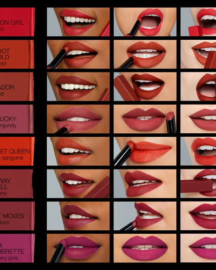 Play with a high-intensity matte sensation. In just one swipe it glides on bold color that lasts for 10 hours and sets to a smooth, matte finish. Power Pigment Complex—a dynamic blend of pure pigments and color-locking ingredients—saturates lips with dense color that glides effortlessly and wears comfortably all day. A lineup of 24 transfer-resistant shades let you choose every power move. High intensity. Zero weight. All-out comfort.