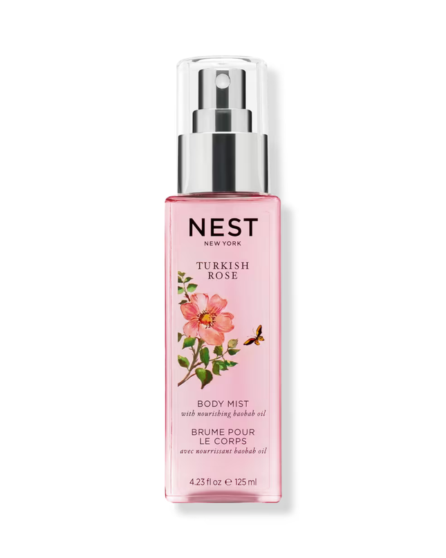 Wander through Turkey’s legendary rose fields with NEST New York's lightweight Turkish Rose Body Mist featuring notes of dewy rose, black plum, and hints of saffron warmed by blonde woods.