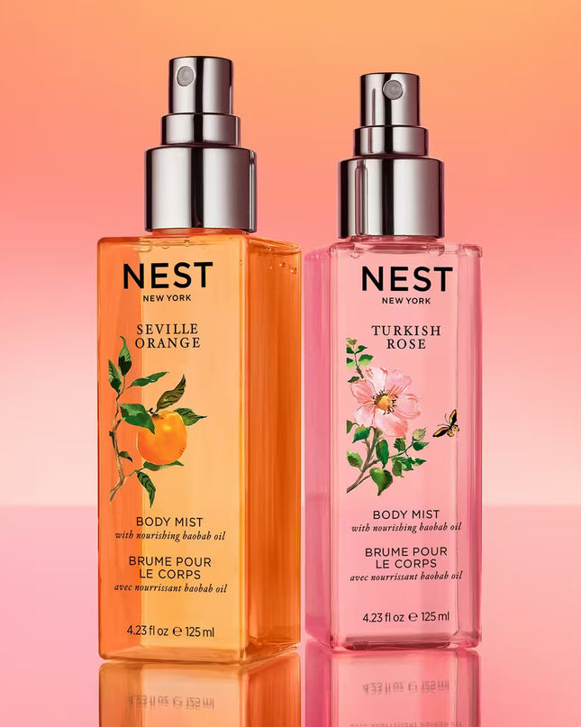 Wander through Turkey’s legendary rose fields with NEST New York's lightweight Turkish Rose Body Mist featuring notes of dewy rose, black plum, and hints of saffron warmed by blonde woods.