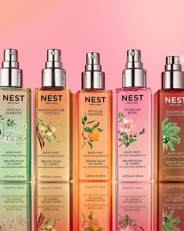 Wander through Turkey’s legendary rose fields with NEST New York's lightweight Turkish Rose Body Mist featuring notes of dewy rose, black plum, and hints of saffron warmed by blonde woods.