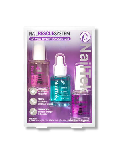 The Nail Rescue System is the ultimate rehab for severely damaged nails. This carefully curated system of unique formulations work together to improve nail strength, promoting the appearance of healthier nails and assisting in more resilient nail growth long-term.