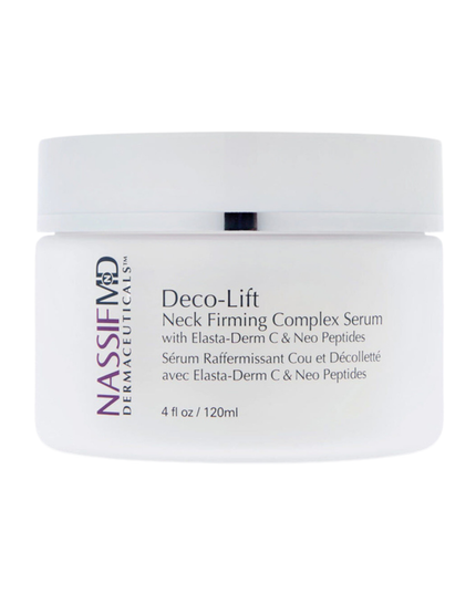 You can simultaneously treat crepiness, laxity, and texture issues on the delicate skin of the neck and décolleté in as little as 4 weeks—with no irritation. NassifMD’s powerful proprietary Upfinity Peptide Complex™ was made specifically to stimulate fast results in the tricky area below the chin.