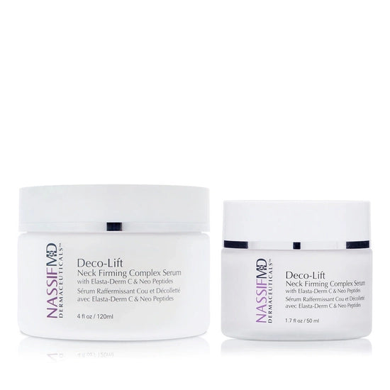 You can simultaneously treat crepiness, laxity, and texture issues on the delicate skin of the neck and décolleté in as little as 4 weeks—with no irritation. NassifMD’s powerful proprietary Upfinity Peptide Complex™ was made specifically to stimulate fast results in the tricky area below the chin.