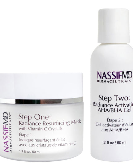 Unleash the power of vitamin C, AHAs, BHAs and peptides with this Radiance Resurfacing Micro Peel. Inspired by Dr. Nassif’s medical spas, the first step of this two-step process is a mask with vitamin C crystals which exfoliates and removes dead skin cells. 