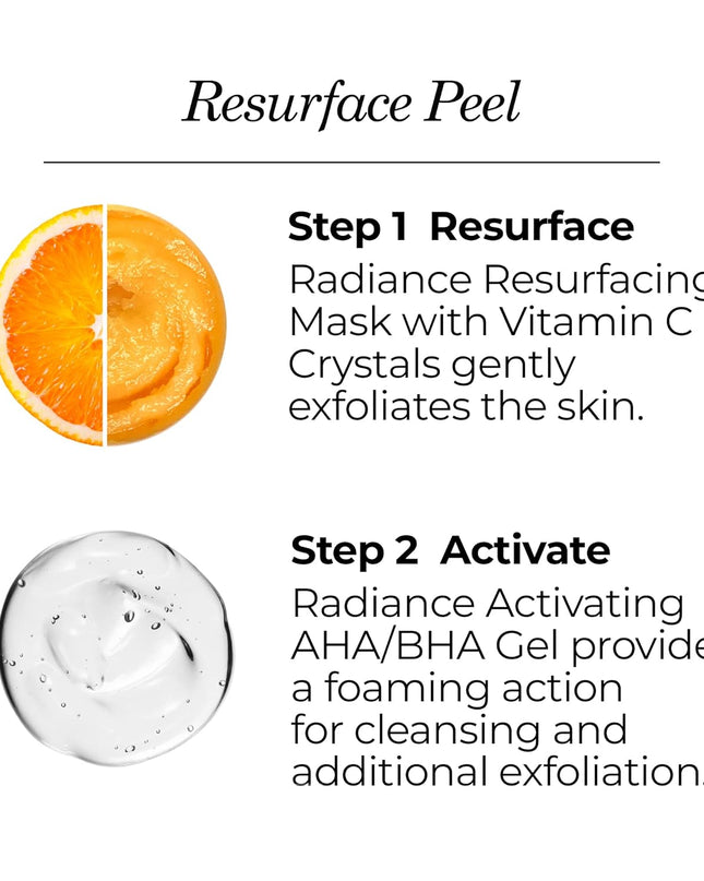 Unleash the power of vitamin C, AHAs, BHAs and peptides with this Radiance Resurfacing Micro Peel. Inspired by Dr. Nassif’s medical spas, the first step of this two-step process is a mask with vitamin C crystals which exfoliates and removes dead skin cells. 