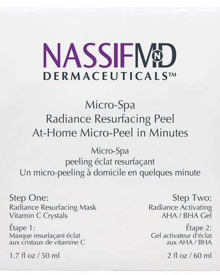 Unleash the power of vitamin C, AHAs, BHAs and peptides with this Radiance Resurfacing Micro Peel. Inspired by Dr. Nassif’s medical spas, the first step of this two-step process is a mask with vitamin C crystals which exfoliates and removes dead skin cells. 