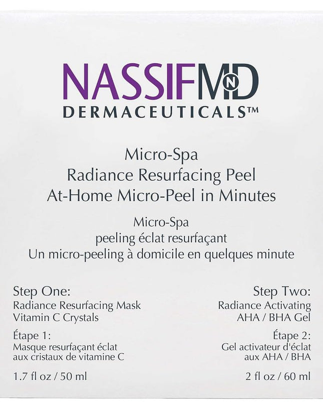 Unleash the power of vitamin C, AHAs, BHAs and peptides with this Radiance Resurfacing Micro Peel. Inspired by Dr. Nassif’s medical spas, the first step of this two-step process is a mask with vitamin C crystals which exfoliates and removes dead skin cells. 