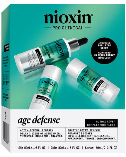 Age Defense Kit Includes:

(1) - Age Defense Conditioner, 1.6 fl. oz.
(1) - Age Defense Shampoo, 1.6 fl. oz.
(1) - Age Defense Serum, 2.3 fl. oz.
