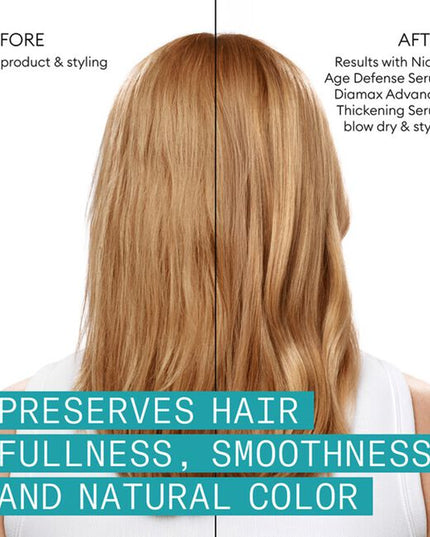 Experience a rejuvenating haircare ritual with the Nioxin Age Defense Shampoo, an anti-aging shampoo formulated to promote fuller, shinier, and healthier-looking hair for longer*.