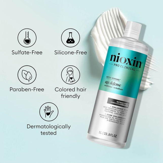 Experience a rejuvenating haircare ritual with the Nioxin Age Defense Shampoo, an anti-aging shampoo formulated to promote fuller, shinier, and healthier-looking hair for longer*.