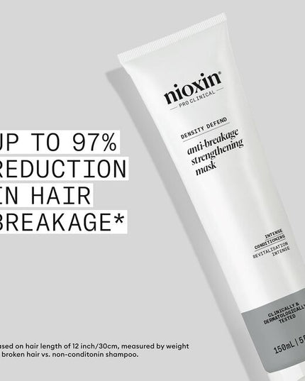 Nioxin’s Anti-breakage Strengthening Mask promotes the thickness and strength of your hair by providing an effective defense against hair breakage.