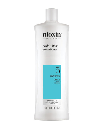 Strengthen and moisturize hair with Nioxin’s 3-part System 3 Scalp Therapy Conditioner for Colored Hair with Light Thinning. This density-protecting professional hair care product with BioAmp technology helps retain moisture balance, providing hair resilience.