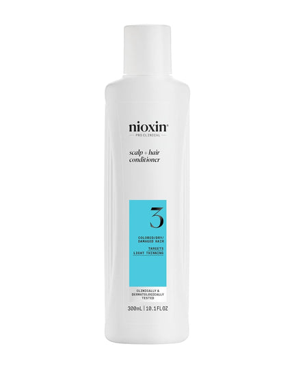 Strengthen and moisturize hair with Nioxin’s 3-part System 3 Scalp Therapy Conditioner for Colored Hair with Light Thinning. This density-protecting professional hair care product with BioAmp technology helps retain moisture balance, providing hair resilience.