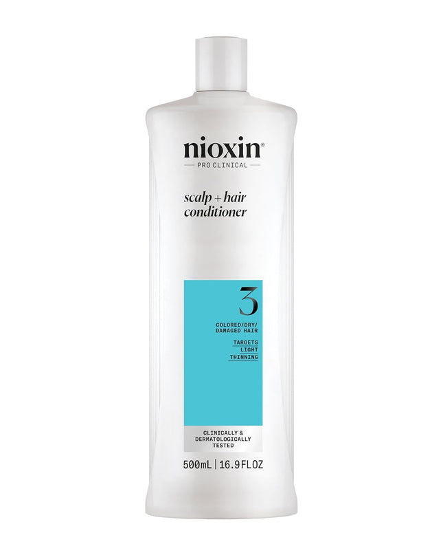 Strengthen and moisturize hair with Nioxin’s 3-part System 3 Scalp Therapy Conditioner for Colored Hair with Light Thinning. This density-protecting professional hair care product with BioAmp technology helps retain moisture balance, providing hair resilience.