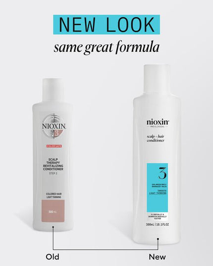 Strengthen and moisturize hair with Nioxin’s 3-part System 3 Scalp Therapy Conditioner for Colored Hair with Light Thinning. This density-protecting professional hair care product with BioAmp technology helps retain moisture balance, providing hair resilience.