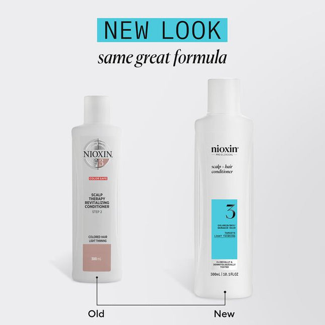 Strengthen and moisturize hair with Nioxin’s 3-part System 3 Scalp Therapy Conditioner for Colored Hair with Light Thinning. This density-protecting professional hair care product with BioAmp technology helps retain moisture balance, providing hair resilience.