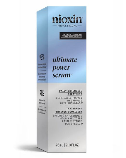 Nioxin Pro Clinical's Ultimate Power Serum is a leave-on scalp treatment for thinning hair. Designed for daily use, it's clinically proven to increase hair anchorage with visible results in only 8 weeks* while thickening hair from the very first use. It's formulated with innovative ingredients including SANDALORE™, caffeine, lauric acid, and niacinamide. Together they work to stimulate and nourish the hair follicles to prolong the growth cycle and improve hair resistance for fuller-looking hair.