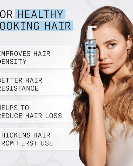 Nioxin Pro Clinical's Ultimate Power Serum is a leave-on scalp treatment for thinning hair. Designed for daily use, it's clinically proven to increase hair anchorage with visible results in only 8 weeks* while thickening hair from the very first use. It's formulated with innovative ingredients including SANDALORE™, caffeine, lauric acid, and niacinamide. Together they work to stimulate and nourish the hair follicles to prolong the growth cycle and improve hair resistance for fuller-looking hair.