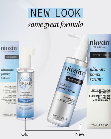 Nioxin Pro Clinical's Ultimate Power Serum is a leave-on scalp treatment for thinning hair. Designed for daily use, it's clinically proven to increase hair anchorage with visible results in only 8 weeks* while thickening hair from the very first use. It's formulated with innovative ingredients including SANDALORE™, caffeine, lauric acid, and niacinamide. Together they work to stimulate and nourish the hair follicles to prolong the growth cycle and improve hair resistance for fuller-looking hair.