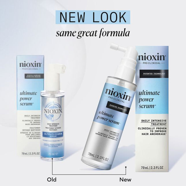 Nioxin Pro Clinical's Ultimate Power Serum is a leave-on scalp treatment for thinning hair. Designed for daily use, it's clinically proven to increase hair anchorage with visible results in only 8 weeks* while thickening hair from the very first use. It's formulated with innovative ingredients including SANDALORE™, caffeine, lauric acid, and niacinamide. Together they work to stimulate and nourish the hair follicles to prolong the growth cycle and improve hair resistance for fuller-looking hair.