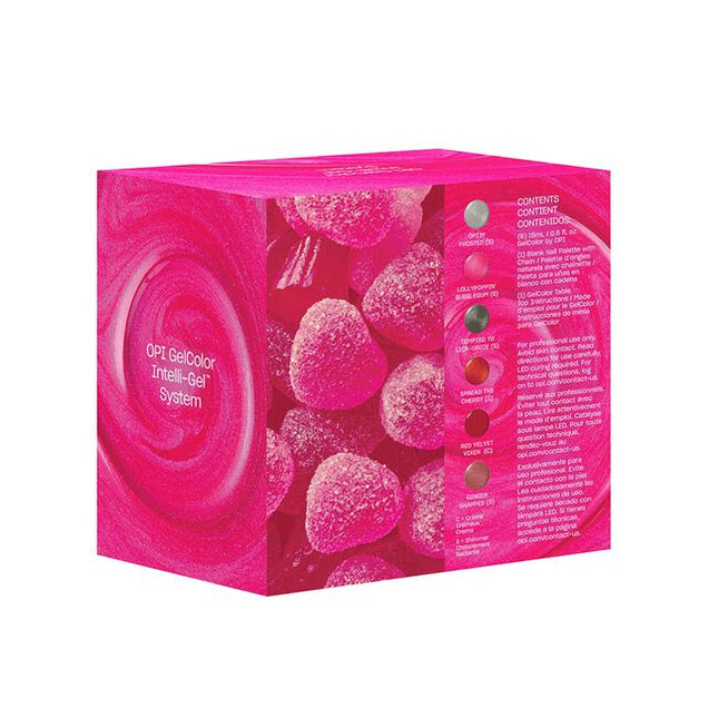 Good Enough to Treat GelColor Add On Kit 1 Includes:

(1) - OPI'm Frosted
(1) - Lollypoppin' Bubblegum
(1) - Tempted to Lick-orice
(1) - Spread the Cherry
(1) - Red Velvet Vixen
(1) - Ginger Snapped