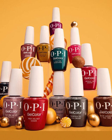 Good Enough to Treat GelColor Display Includes:
(3) - OPI'm Frosted
(3) - Lollypoppin' Bubblegum
(3) - Tempted to Lick-orice
(3) - Spread the Cherry
(3) - Red Velvet Vixen
(3) - Ginger Snapped
(3) - Nougat by Nature
(3) - Star-zipan on the Tree
(3) - Butter Me Up Toffee
(3) - Yuletide Sweetings!
(3) - Havin' a Candy Ol' Time
(3) - Berry and Bright