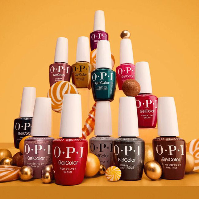 Good Enough to Treat GelColor Display Includes:
(3) - OPI'm Frosted
(3) - Lollypoppin' Bubblegum
(3) - Tempted to Lick-orice
(3) - Spread the Cherry
(3) - Red Velvet Vixen
(3) - Ginger Snapped
(3) - Nougat by Nature
(3) - Star-zipan on the Tree
(3) - Butter Me Up Toffee
(3) - Yuletide Sweetings!
(3) - Havin' a Candy Ol' Time
(3) - Berry and Bright