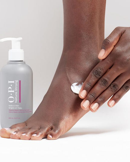 Introducing Nature Strong skincare for nails and skin featuring vegan* and 91% natural origin formulas**
to help you feel awe moisturized, awe year-round Moisture Mission Hand &amp; Foot Cream is a 97% natural origin formula in a rich cream texture, available in both travel and retail sizes. This emollient-rich formula nourishes and hydrates, allowing it to be massaged into the skin. Enriched with shea butter, sunflower, sweet almond, and avocado oils, it helps to soften while maintaining moisture. Glycerin