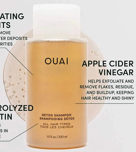 This clarifying shampoo deeply cleanses away dirt, oil and product buildup with apple cider vinegar while keratin helps strengthen hair.