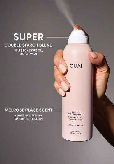 This Super Dry Shampoo absorbs oil, dirt and sweat while blending seamlessly into your strands and leaving it smelling amazing with two long-lasting scents. Cape Town: Smell like you just stepped out of the shower with this refreshing scent that has notes of ginger, spearmint, green fig and basil. Melrose Place: A one-OUAI ticket to L.A., this velvety-rich rose scent is infused with a swoon-worthy blend of bergamot, lychee, white musk and champagne.