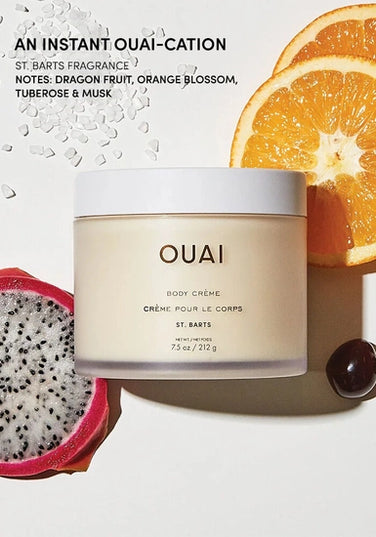 Body Crème St. Barts whisks you a-OUAI and renews skin with nourishing cupuaçu butter, hydrating coconut oil and skin conditioning squalane.