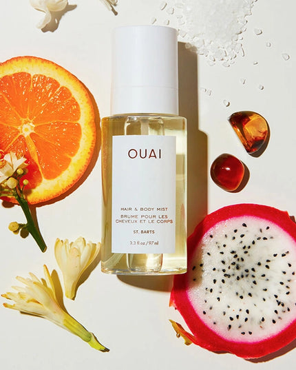 Get transported all the OUAI to the beaches of St. Barts with this luxurious tropical-scented Hair & Body Mist to be spritzed from head to toe, with notes of dragon fruit, orange blossom, tuberose &amp; musk.