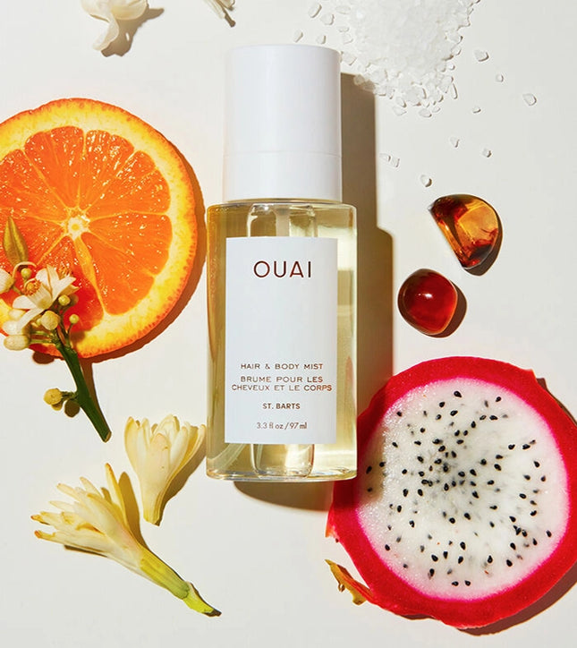 Get transported all the OUAI to the beaches of St. Barts with this luxurious tropical-scented Hair & Body Mist to be spritzed from head to toe, with notes of dragon fruit, orange blossom, tuberose &amp; musk.