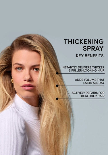 This Thickening Spray instantly gets your strands looking thicker & fuller. It helps repair for hair that’s soft & healthy with volume that lasts.