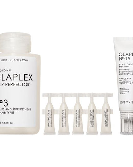 Scalp Launch Intro Includes:

(1) - No. 0.5 Scalp Longevity Treatment, 1.7 fl. oz.
(1) - Pro Scalp Rebalance Concentrate, 1.35 fl. oz.
(1) - No. 3 Hair Perfector, 3.3 fl. oz.