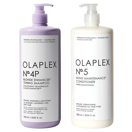Olaplex No. 4P Blonde Enhancer Toning Shampoo Liter & No. 5 Bond Maintenance Conditioner Liter