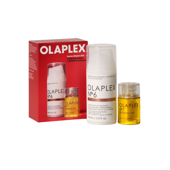 Gift Olaplex's bestselling styling duo for smooth, shining hair. This limited-edition set features full sizes of N°.6 BOND SMOOTHER® for 72-hour frizz control and definition, and OLAPLEX N°.7 BONDING OIL™ for a high-shine finish and 450°F heat protection. The perfect pair for stronger, smoother holiday styles. 