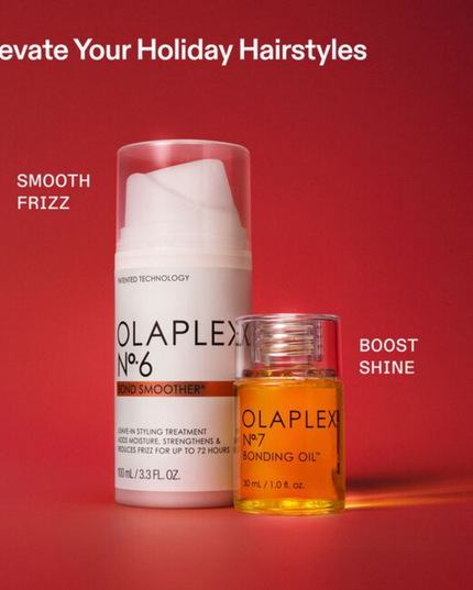 Gift Olaplex's bestselling styling duo for smooth, shining hair. This limited-edition set features full sizes of N°.6 BOND SMOOTHER® for 72-hour frizz control and definition, and OLAPLEX N°.7 BONDING OIL™ for a high-shine finish and 450°F heat protection. The perfect pair for stronger, smoother holiday styles. 
