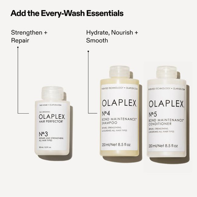 A powerful, clinically proven pre-shampoo treatment that leaves hair 3X stronger after just one use.* No.3 is the complete bond builder to repair and strengthen hair at home by rebuilding all 3 hair bonds. Formulated for all hair types and all levels of hair health, this weekly treatment is key for your healthiest-looking hair.
*When used with No.4 Bond Maintenance® Shampoo