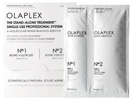 During every chemical service, disulfide bonds are broken and reformed to create a different color, texture, or curl pattern. OLAPLEX’s patented technology mitigates damage by seeking out and repairing broken disulfide bonds during the process. When used together, the two-part system allows salon professionals to push the limits of creativity while protecting the health &amp; integrity of the hair.